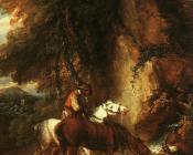 托马斯 庚斯博罗 : Wooded Landscape with Mounted Drover